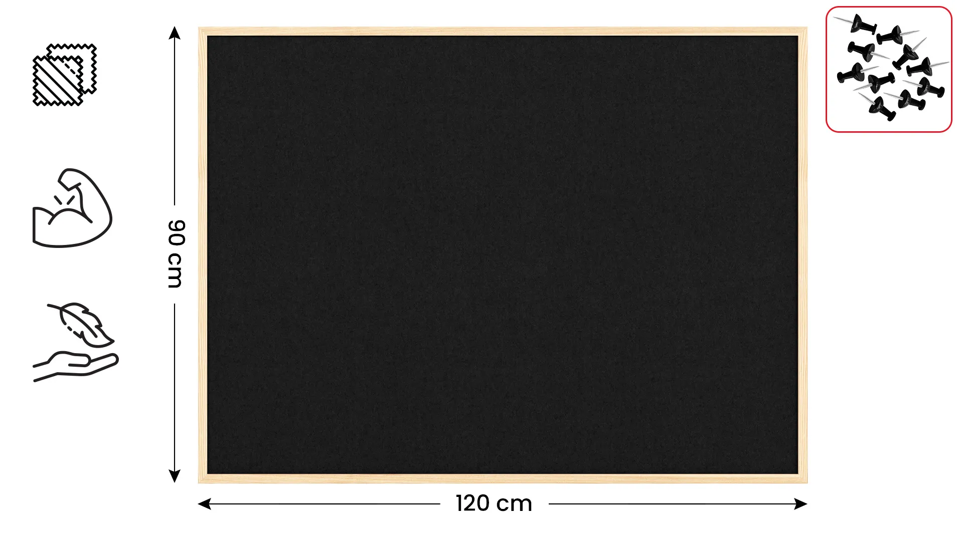 Tableau en feutre 120x90 cm, noir, avec cadre en bois laqué – Image 2
