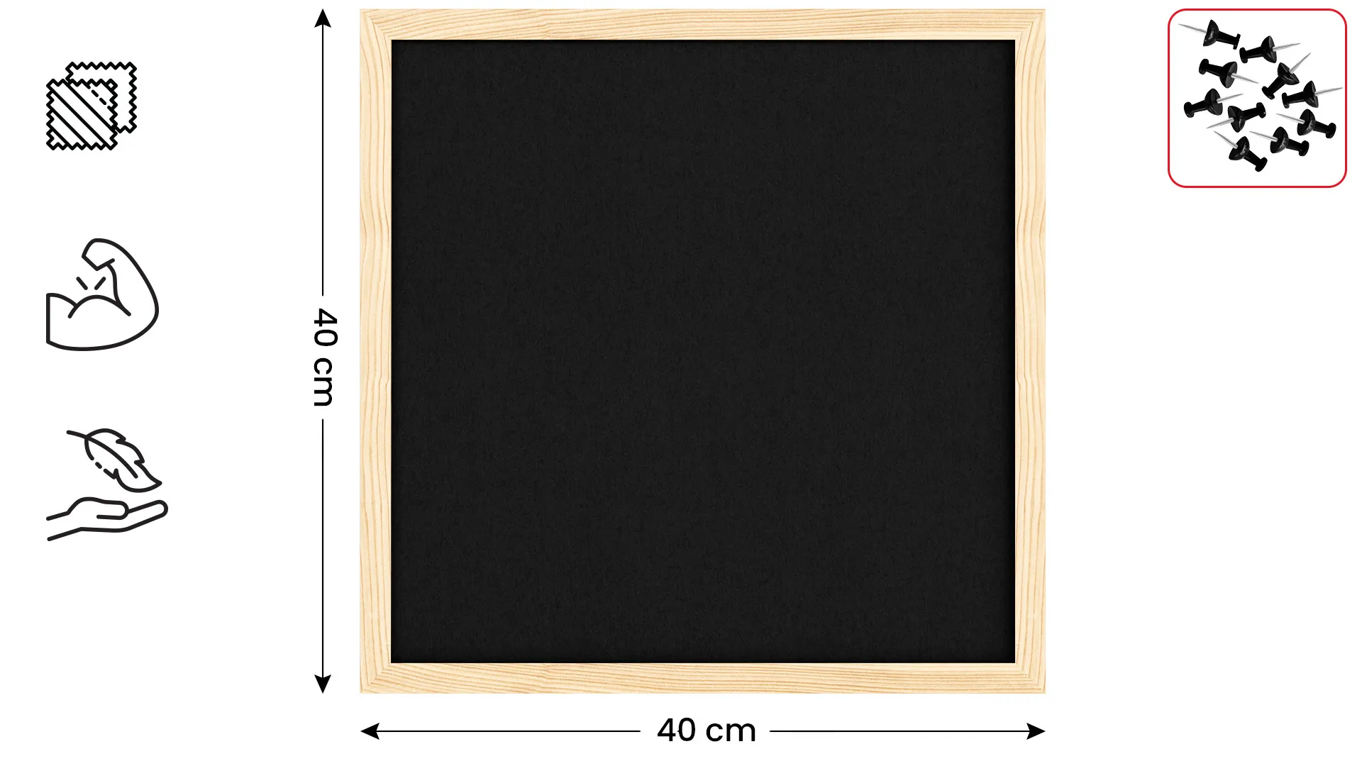 Tableau en feutre 40x40 cm, noir, avec cadre en bois laqué – Image 2