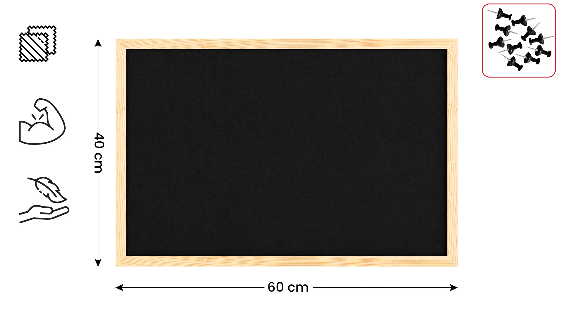 Tableau en feutre 60x40 cm, noir, avec cadre en bois laqué – Image 2