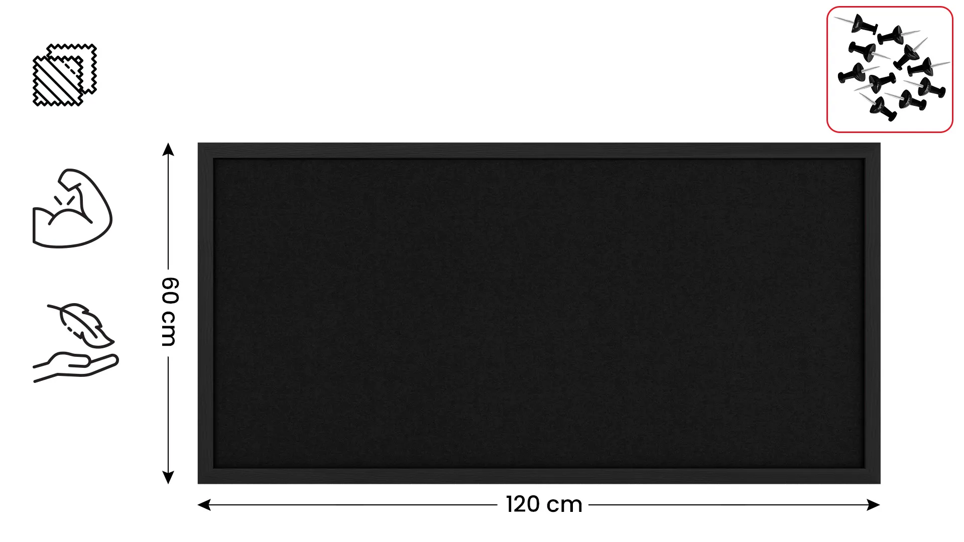 Tableau en feutre 80x40 cm, noir, avec cadre en bois noir – Image 2