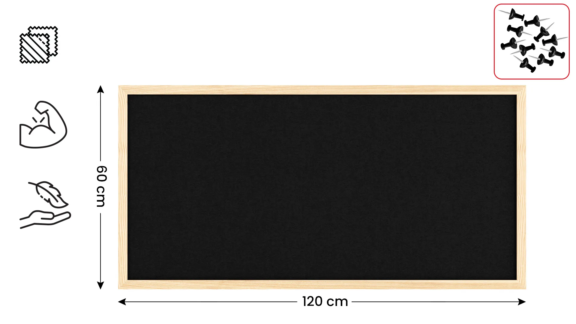 Tableau en feutre 80x40 cm, noir, avec cadre en bois laqué – Image 2