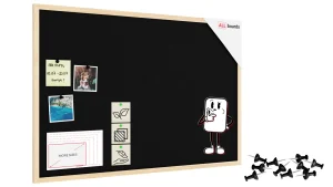 Tableau en feutre 90x60 cm, noir, avec cadre en bois laqué