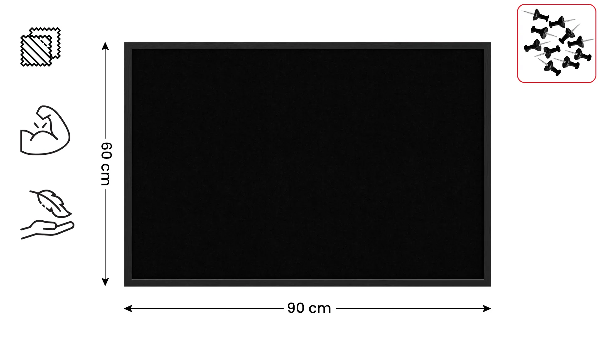 Tableau en feutre 90x60 cm, noir, avec cadre en bois noir – Image 2
