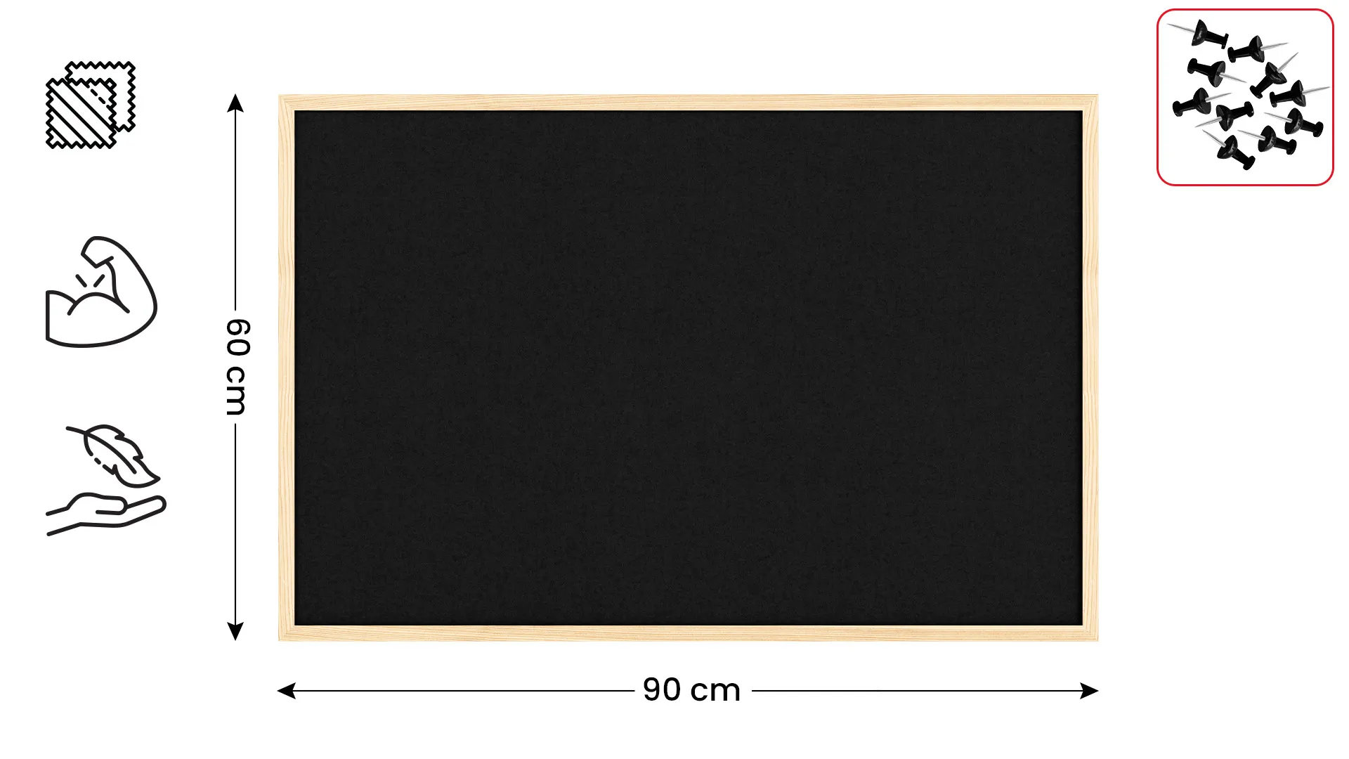 Tableau en feutre 90x60 cm, noir, avec cadre en bois laqué – Image 2