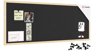 Tableau en feutre 100x40 cm, gris, avec cadre en bois laqué