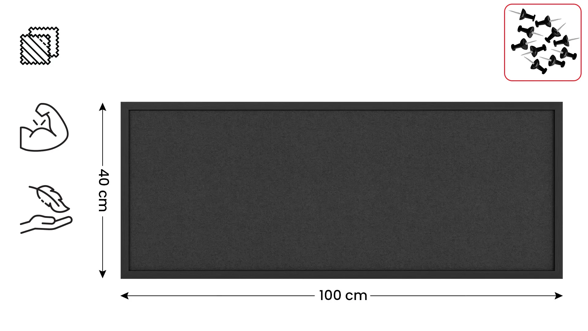 Tableau en feutre 100x40 cm, gris, avec cadre en bois gris – Image 2