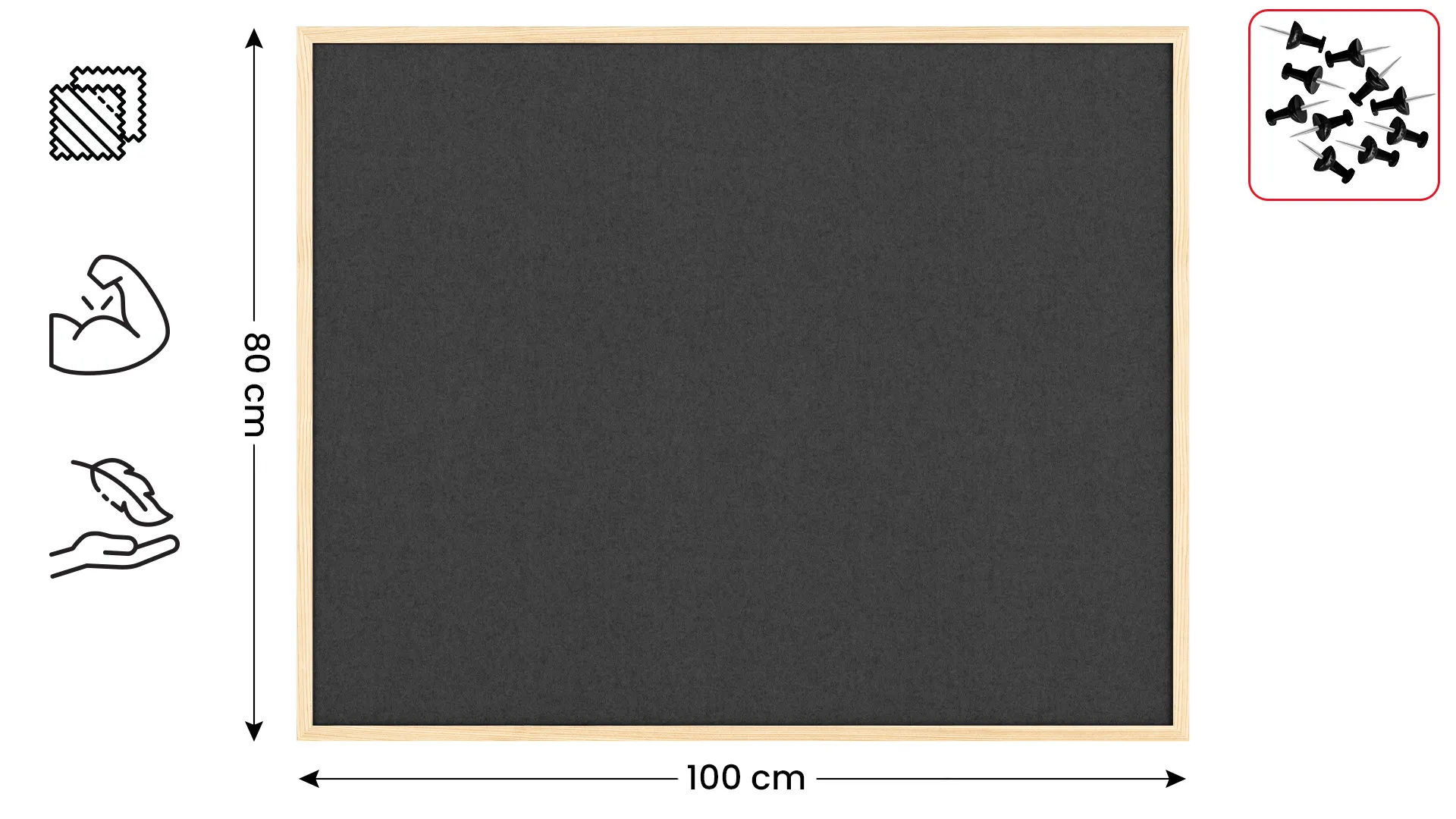 Tableau en feutre 100x80 cm, gris, avec cadre en bois laqué – Image 2