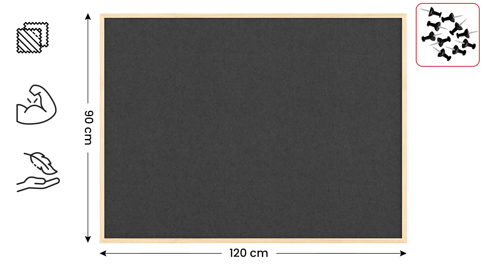 Tableau en feutre 120x90 cm, gris, avec cadre en bois laqué – Image 2