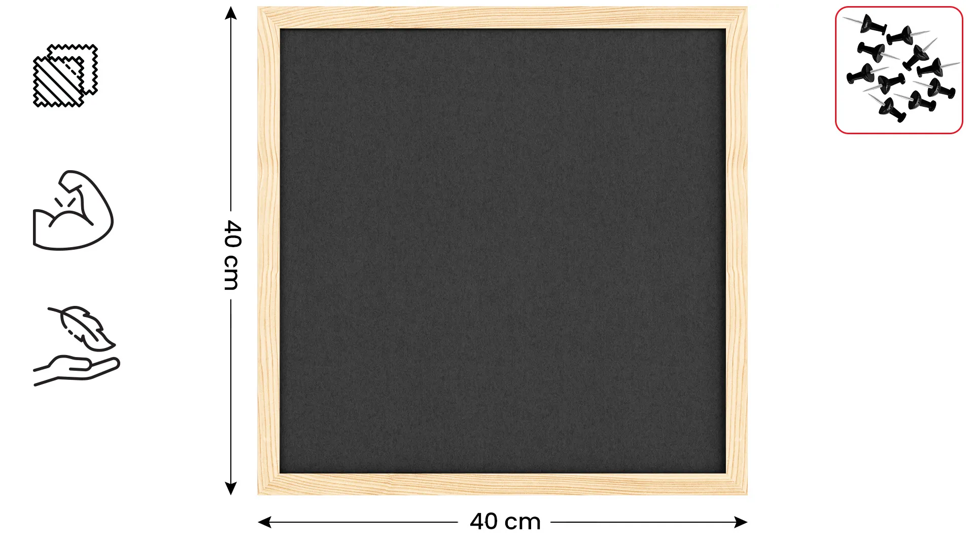 Tableau en feutre 40x40 cm, gris, avec cadre en bois laqué – Image 2