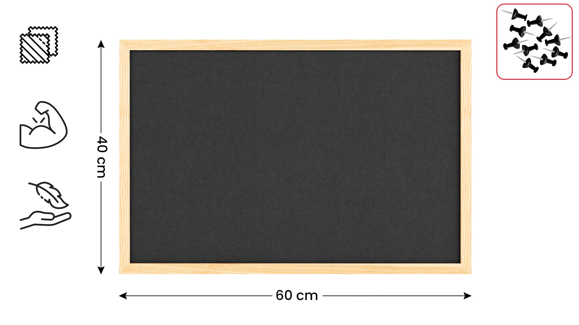Tableau en feutre 60x40 cm, gris, avec cadre en bois laqué – Image 2