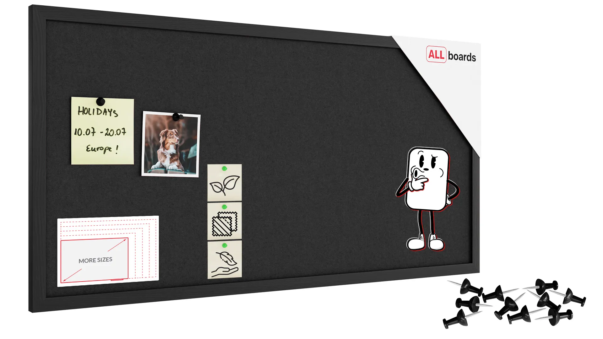 Tableau en feutre 80x40 cm, gris, avec cadre en bois gris