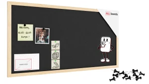 Tableau en feutre 80x40 cm, gris, avec cadre en bois laqué
