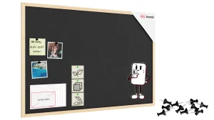 Tableau en feutre 90x60 cm, gris, avec cadre en bois laqué