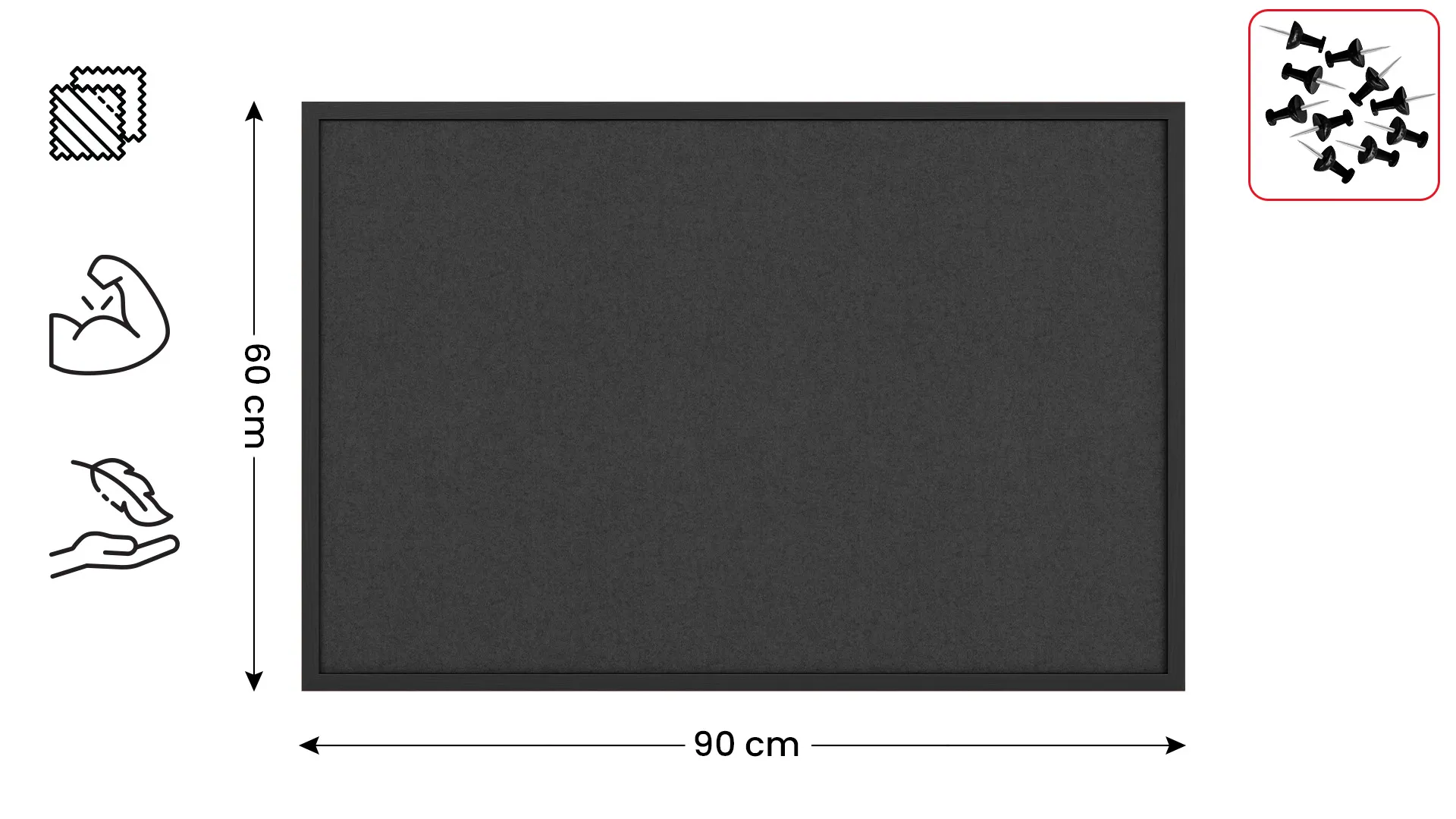 Tableau en feutre 90x60 cm, gris, avec cadre en bois gris – Image 2