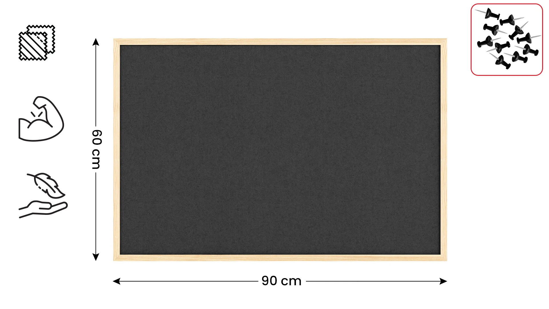 Tableau en feutre 90x60 cm, gris, avec cadre en bois laqué – Image 2