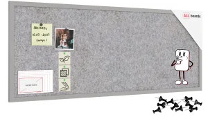 Tableau en feutre 100x40 cm, gris clair, avec cadre en bois gris clair