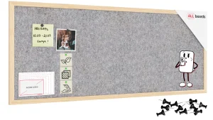 Tableau en feutre 100x40 cm, gris clair, avec cadre en bois laqué
