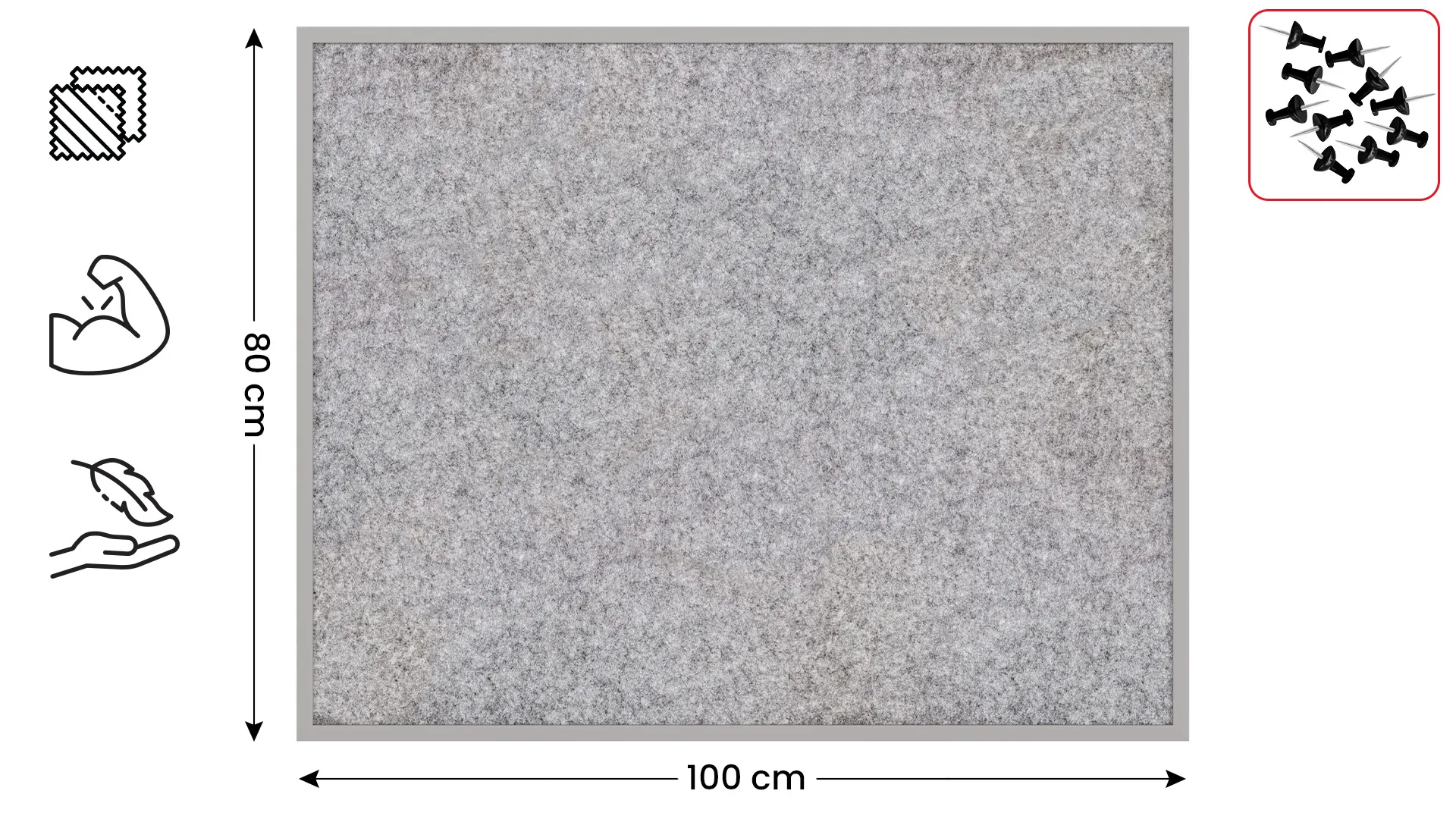 Tableau en feutre 100x80 cm, gris clair, avec cadre en bois gris clair – Image 2