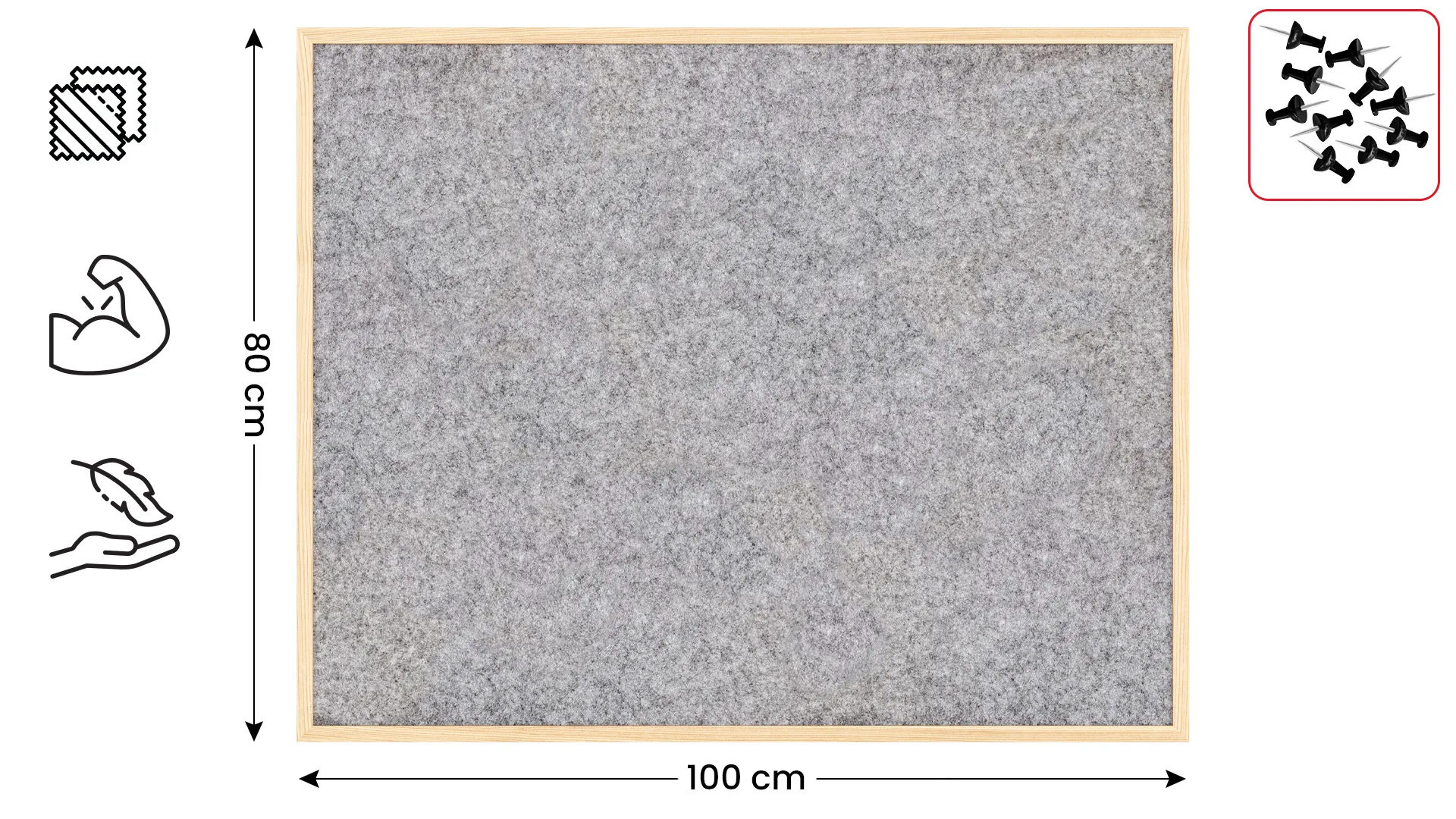 Tableau en feutre 100x80 cm, gris clair, avec cadre en bois laqué – Image 2
