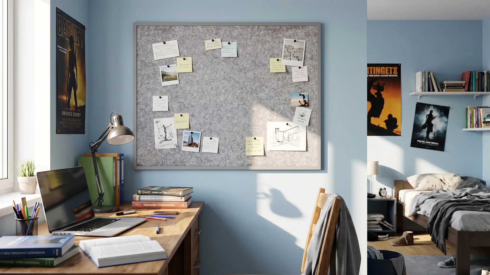 Tableau en feutre 100x80 cm, gris clair, avec cadre en bois gris clair – Image 4