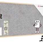 Tableau en feutre 120x60 cm, gris clair, avec cadre en bois laqué