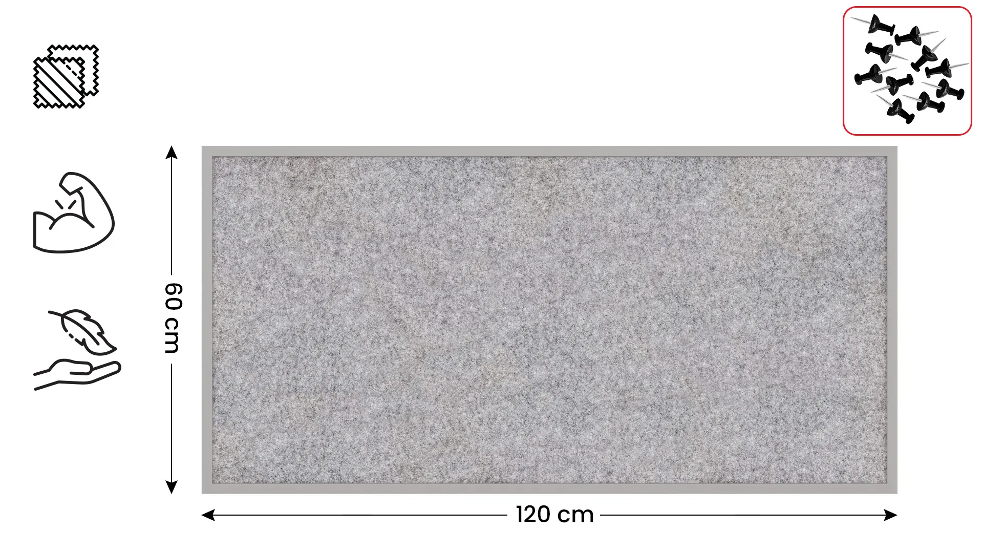 Tableau en feutre 120x60 cm, gris clair, avec cadre en bois gris clair – Image 2