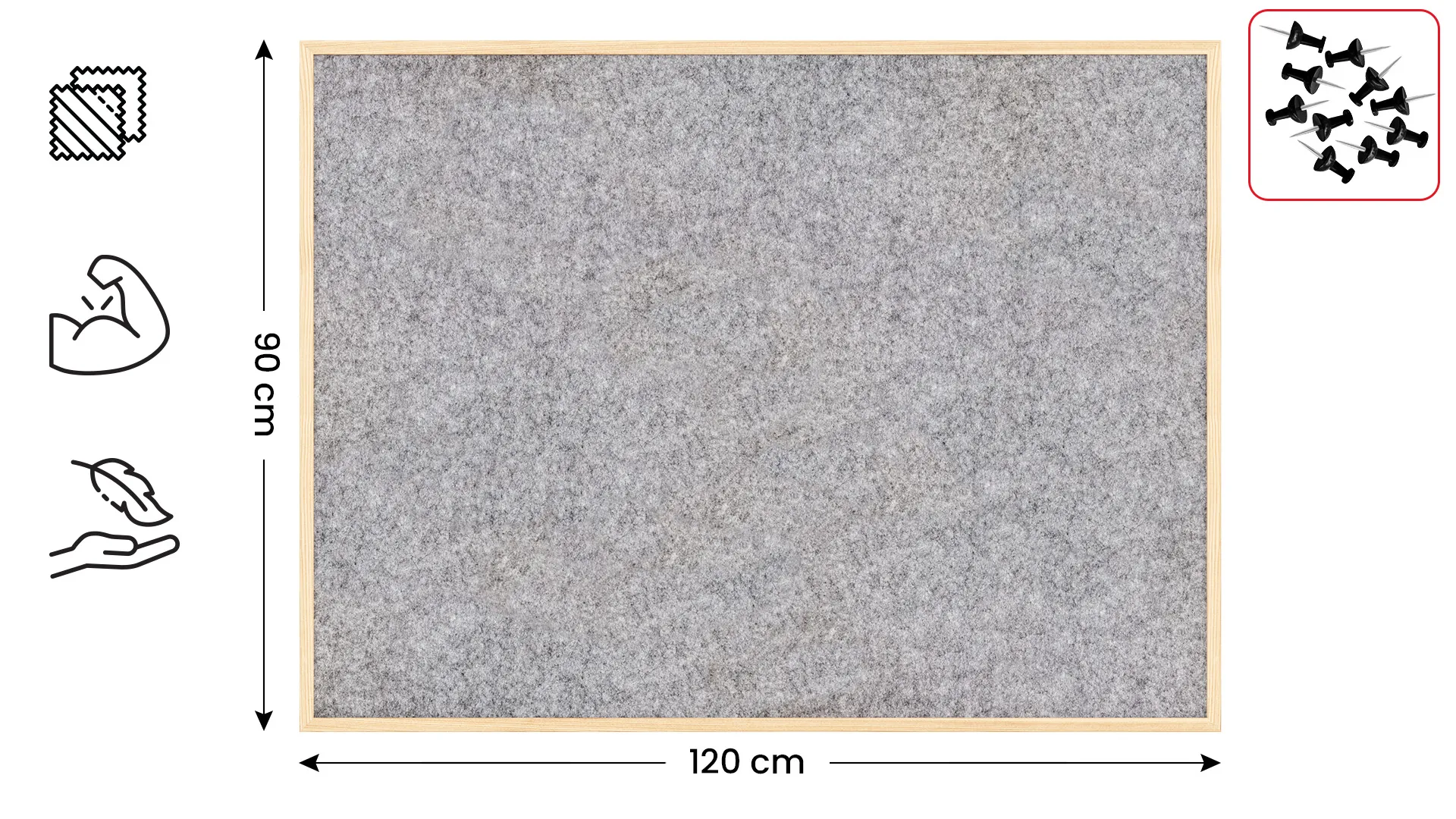 Tableau en feutre 120x90 cm, gris clair, avec cadre en bois laqué – Image 2