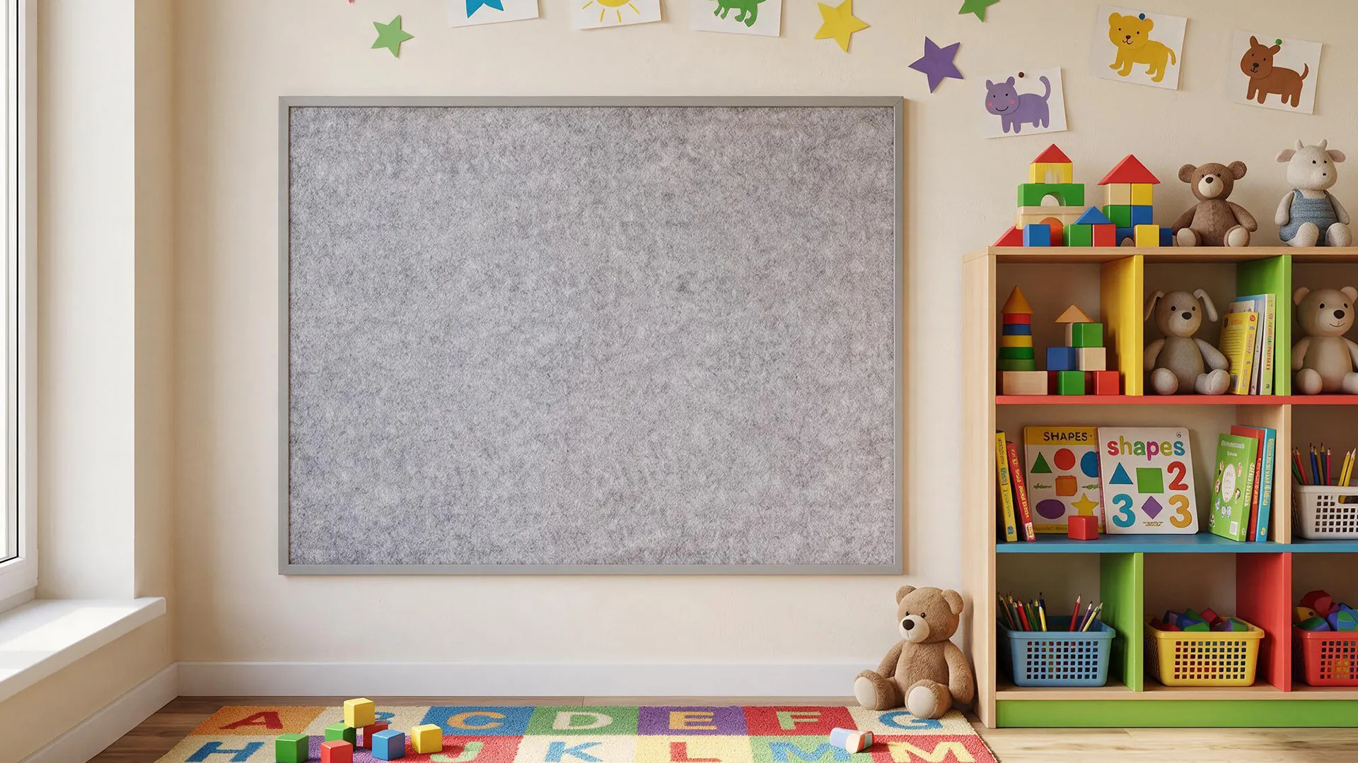 Tableau en feutre 120x90 cm, gris clair, avec cadre en bois gris clair – Image 8