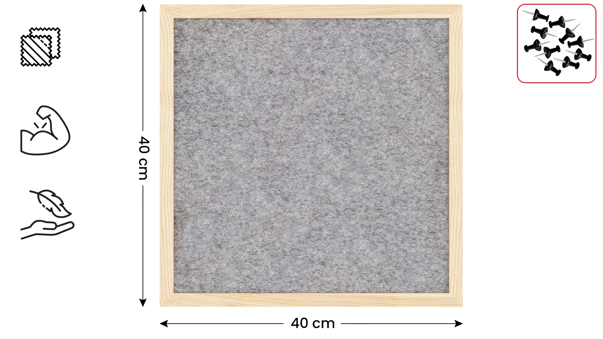 Tableau en feutre 40x40 cm, gris clair, avec cadre en bois laqué – Image 2