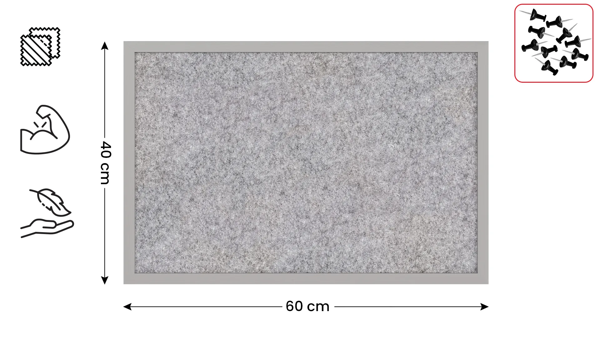 Tableau en feutre 60x40 cm, gris clair, avec cadre en bois gris clair – Image 2