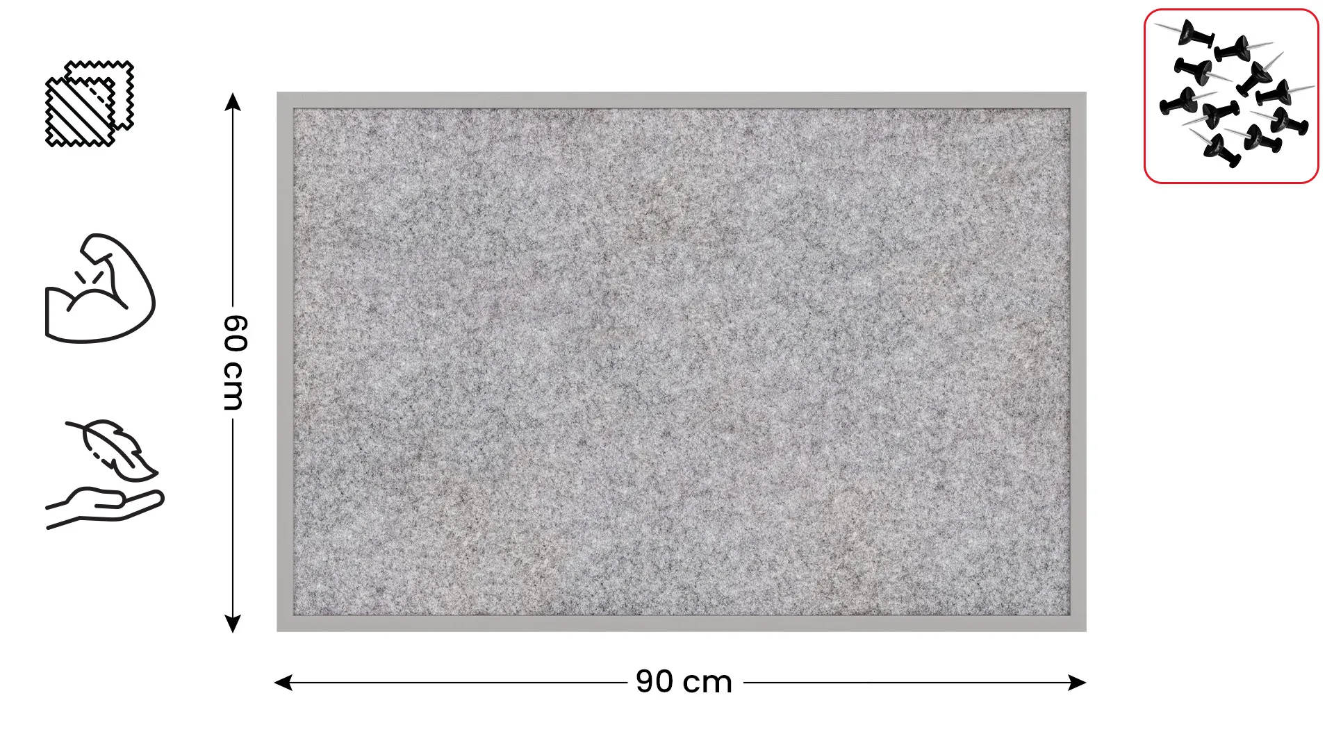 Tableau en feutre 90x60 cm, gris clair, avec cadre en bois gris clair – Image 2