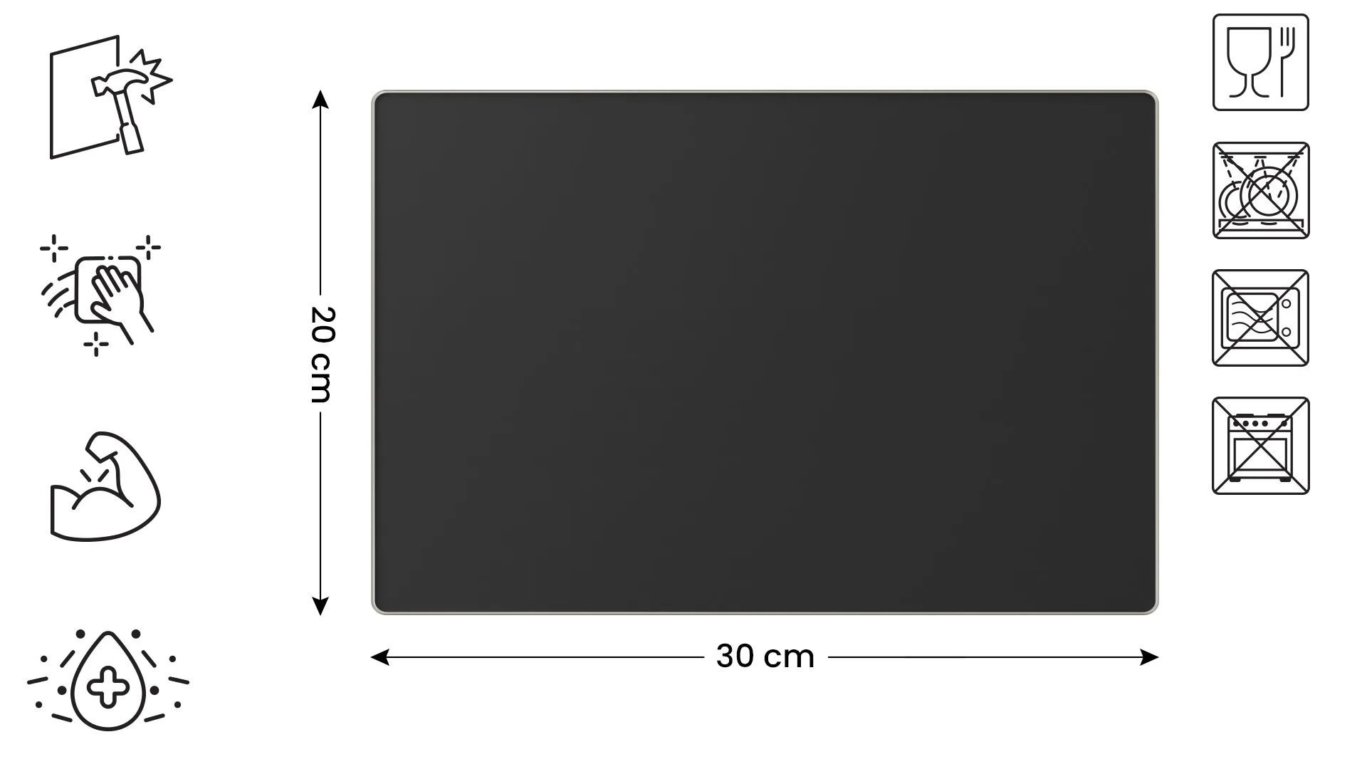 Planche à Découper & Plateau en Verre 30x20cm Style Noir Sombre – Image 2