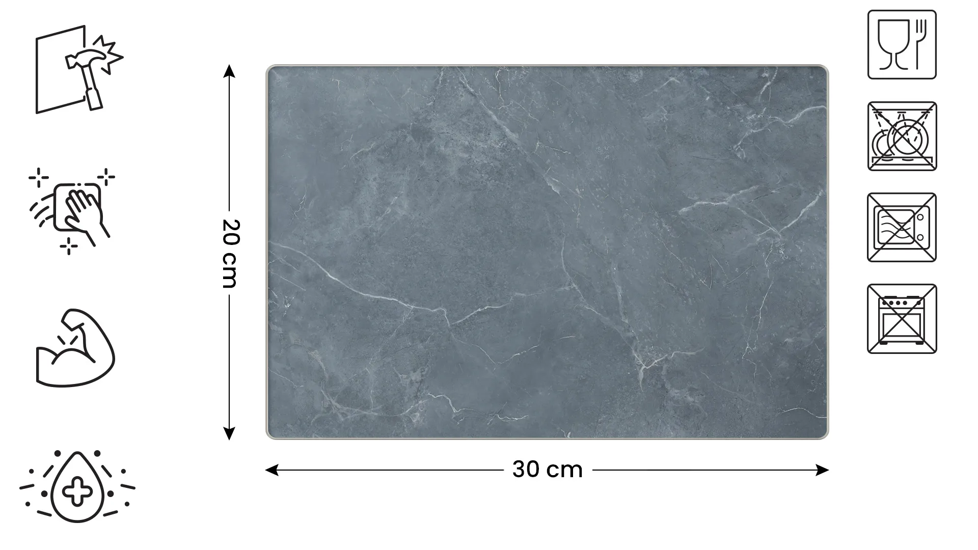Planche à Découper & Plateau en Verre 30x20cm avec Motif Anthracite Marbre – Image 2