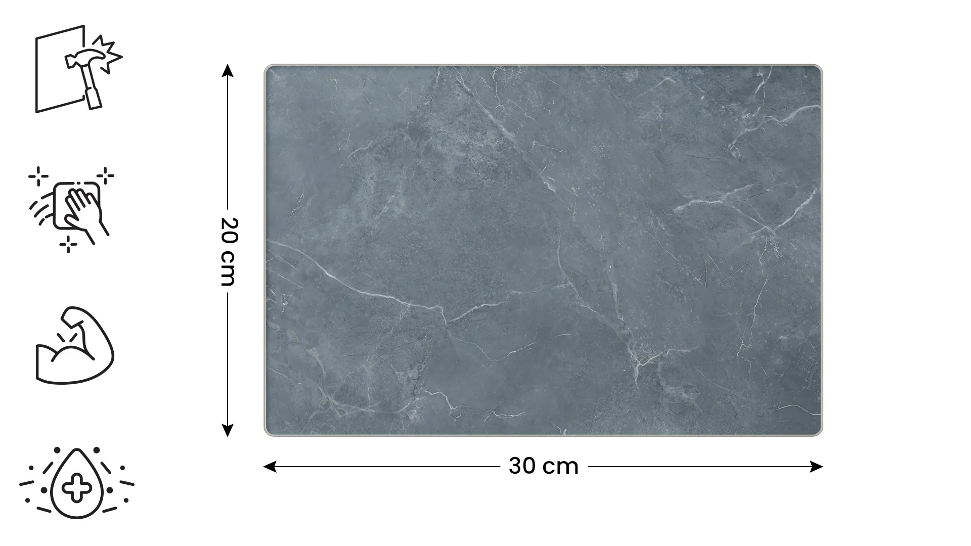 Planche à Découper & Plateau en Verre 30x20cm avec Motif Anthracite Marbre – Image 2