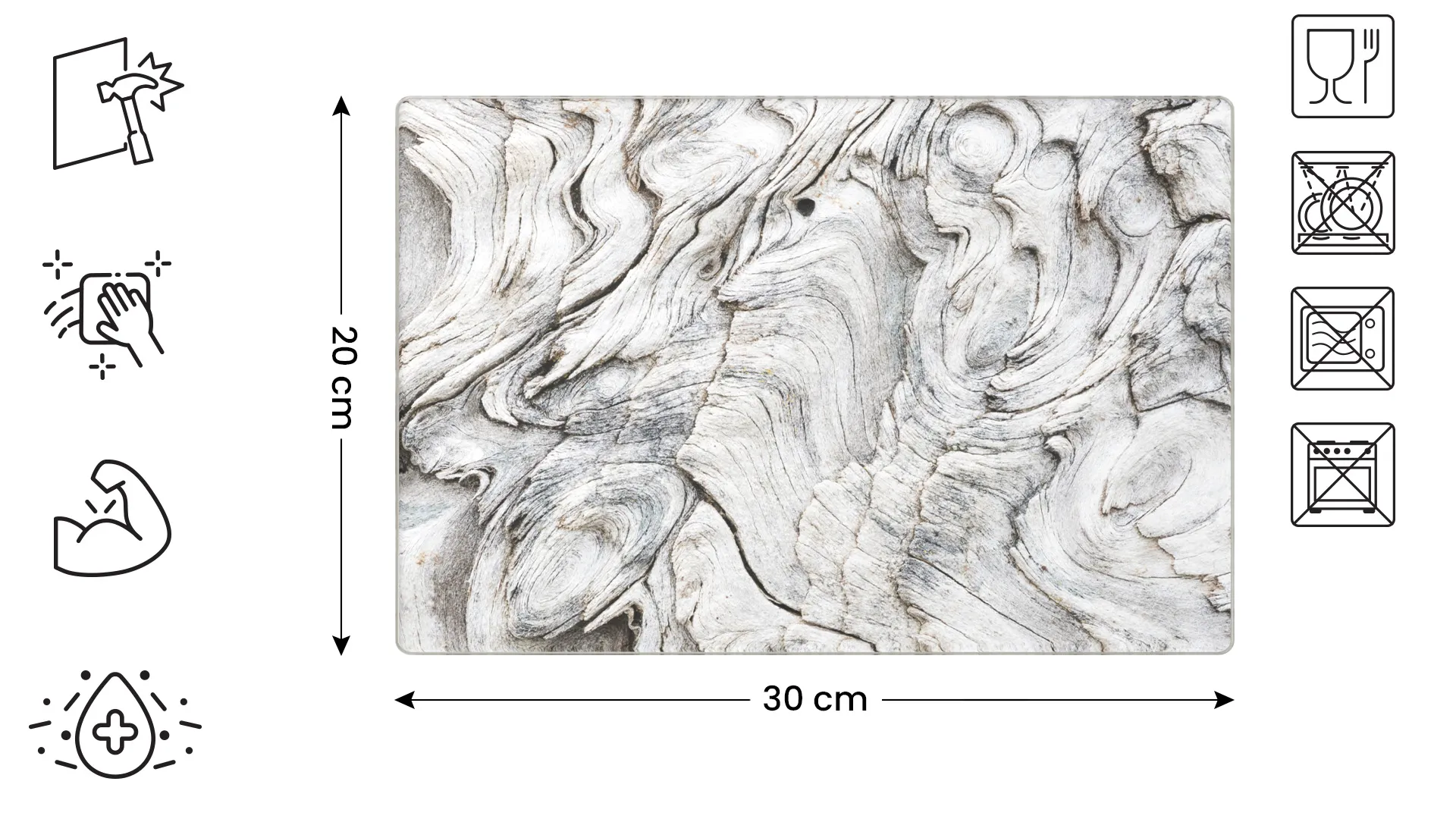 Planche à Découper & Plateau en Verre 30x20cm avec Motif BOIS FOSSILE – Image 2