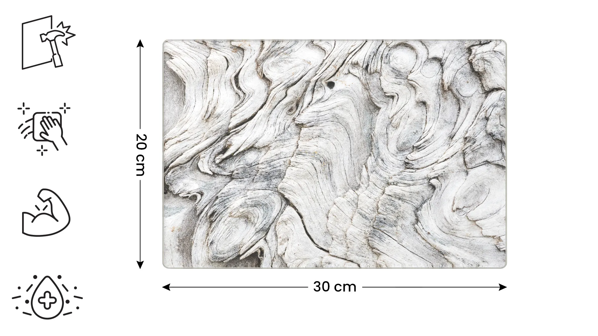 Planche à Découper & Plateau en Verre 30x20cm avec Motif BOIS FOSSILE – Image 2