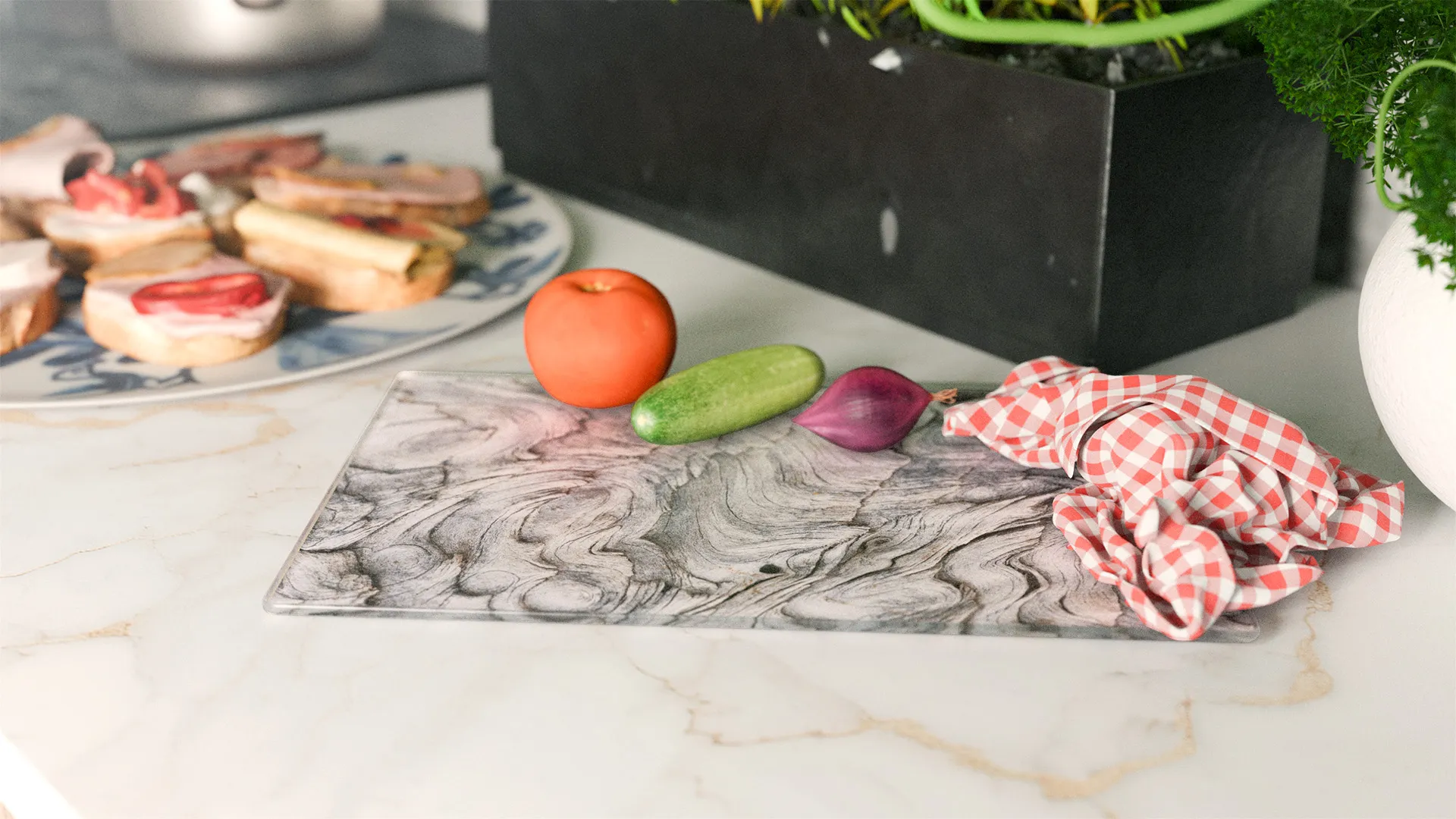 Planche à Découper & Plateau en Verre 30x20cm avec Motif BOIS FOSSILE – Image 3