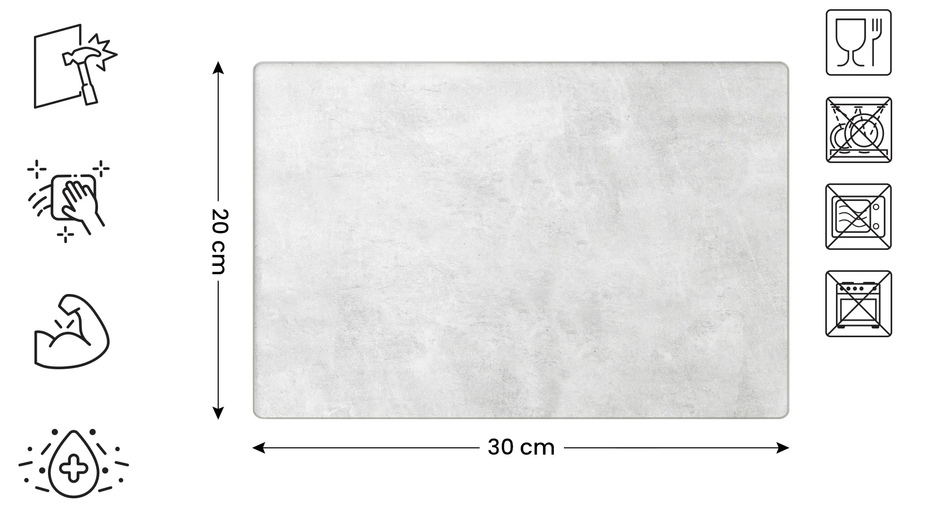 Planche à Découper & Plateau en Verre 30x20cm avec Motif BÉTON II – Image 2