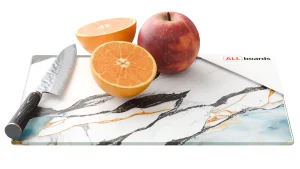 Planche à Découper & Plateau en Verre 30x20cm avec Motif Anthracite Marbre Or