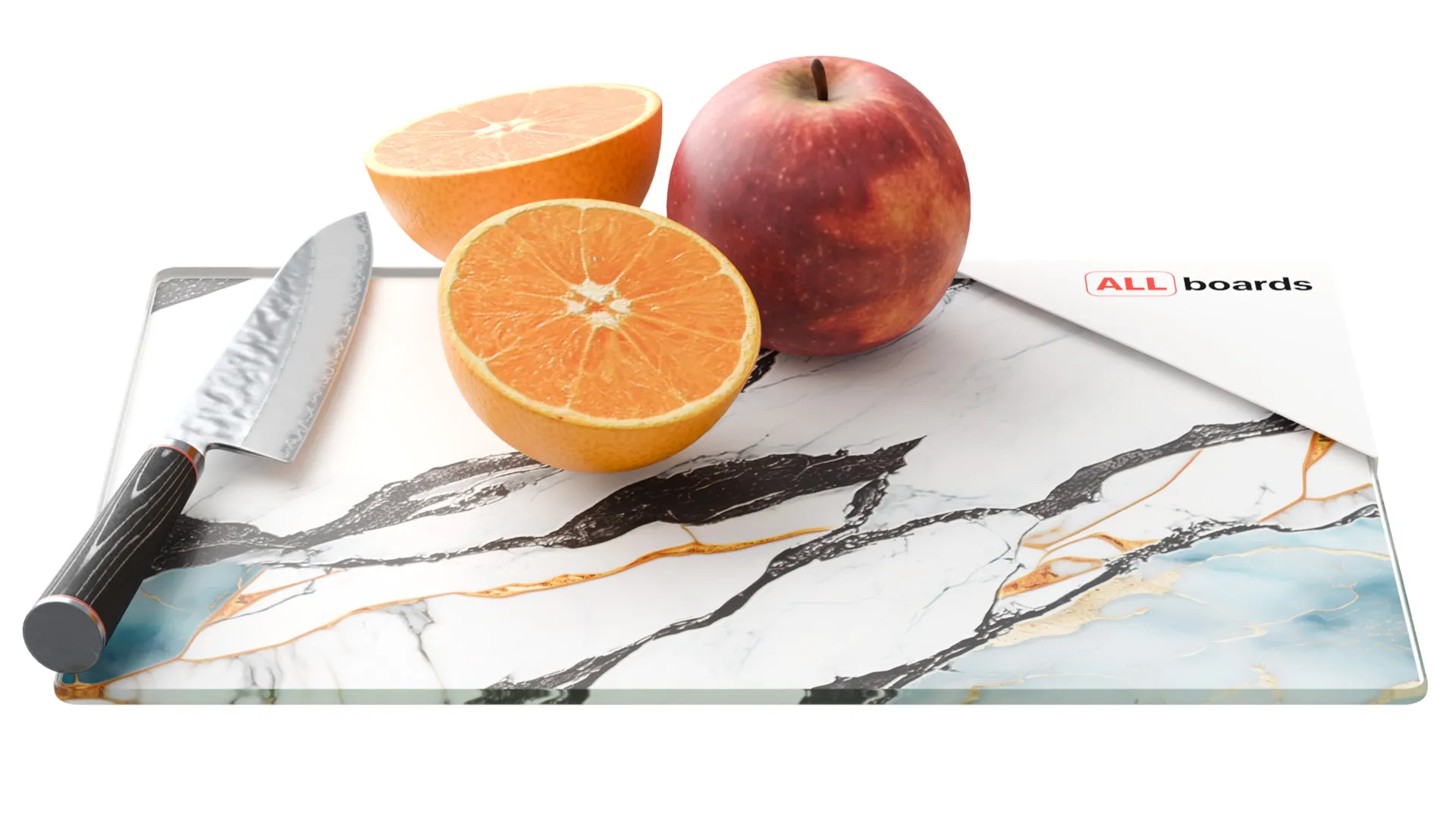 Planche à Découper & Plateau en Verre 30x20cm avec Motif Anthracite Marbre Or