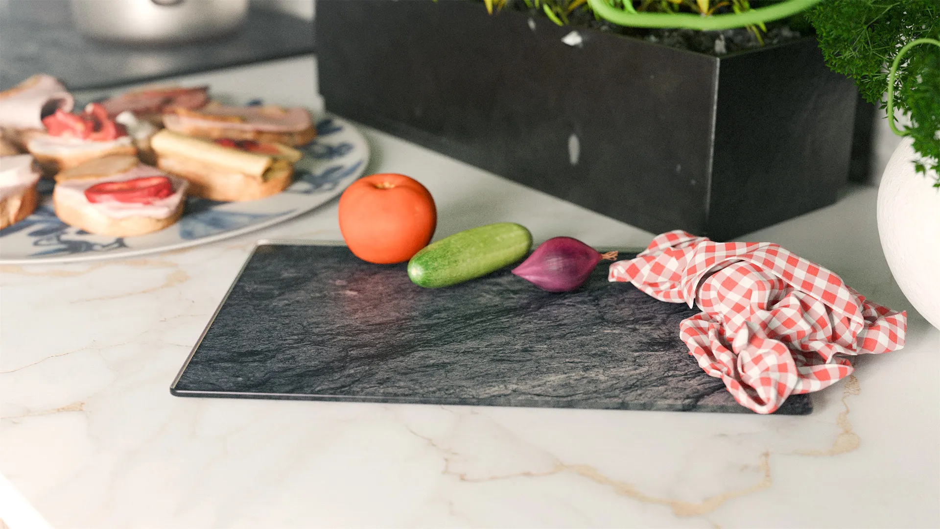 Planche à Découper & Plateau en Verre 30x20cm avec Motif Granite – Image 3