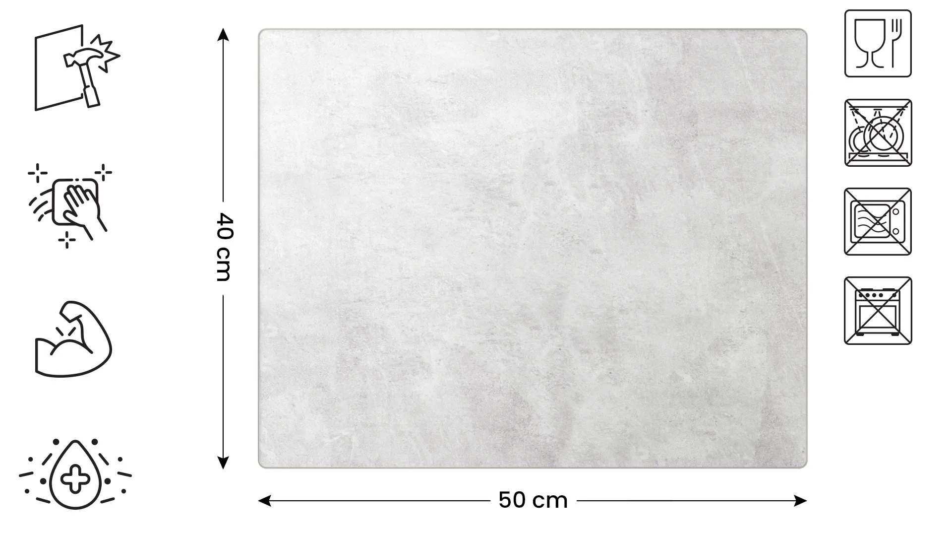 Planche à Découper & Plateau en Verre 50x40cm avec Motif BÉTON II – Image 2