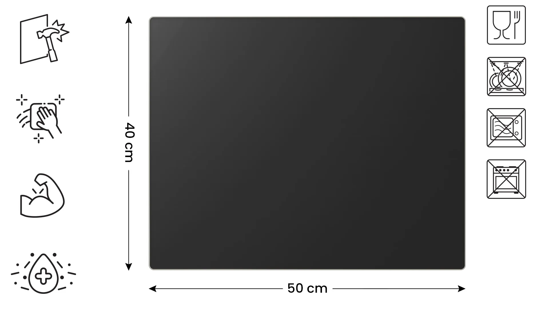 Planche à Découper & Plateau en Verre 50x40cm Style Noir Sombre – Image 2