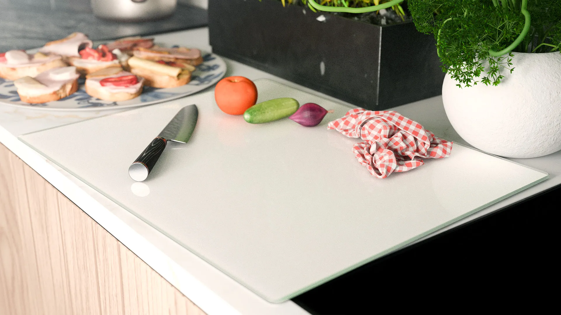 Planche à Découper & Plateau en Verre 50x40cm BLANCHE – Image 3