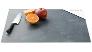 Planche à Découper & Plateau en Verre 50x40cm avec Motif Anthracite Marbre