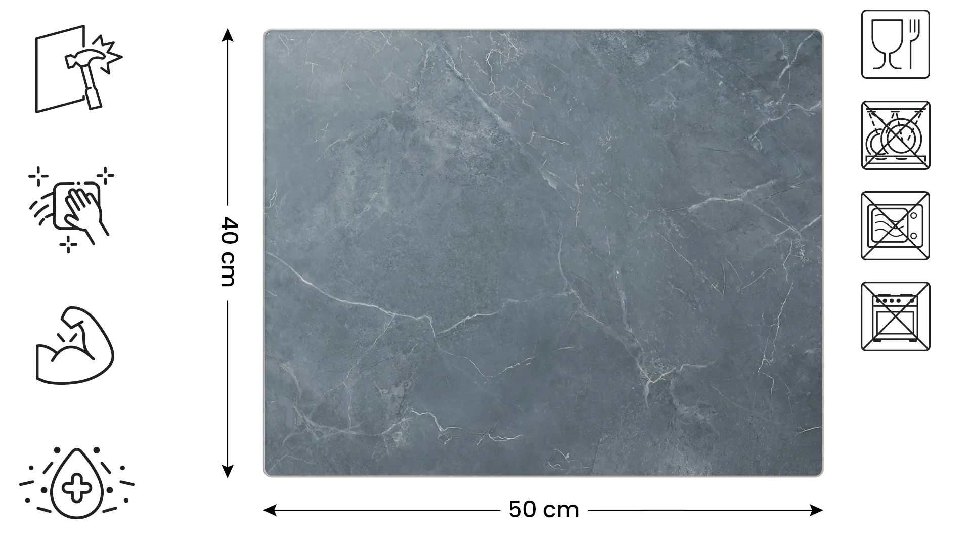 Planche à Découper & Plateau en Verre 50x40cm avec Motif Anthracite Marbre – Image 2