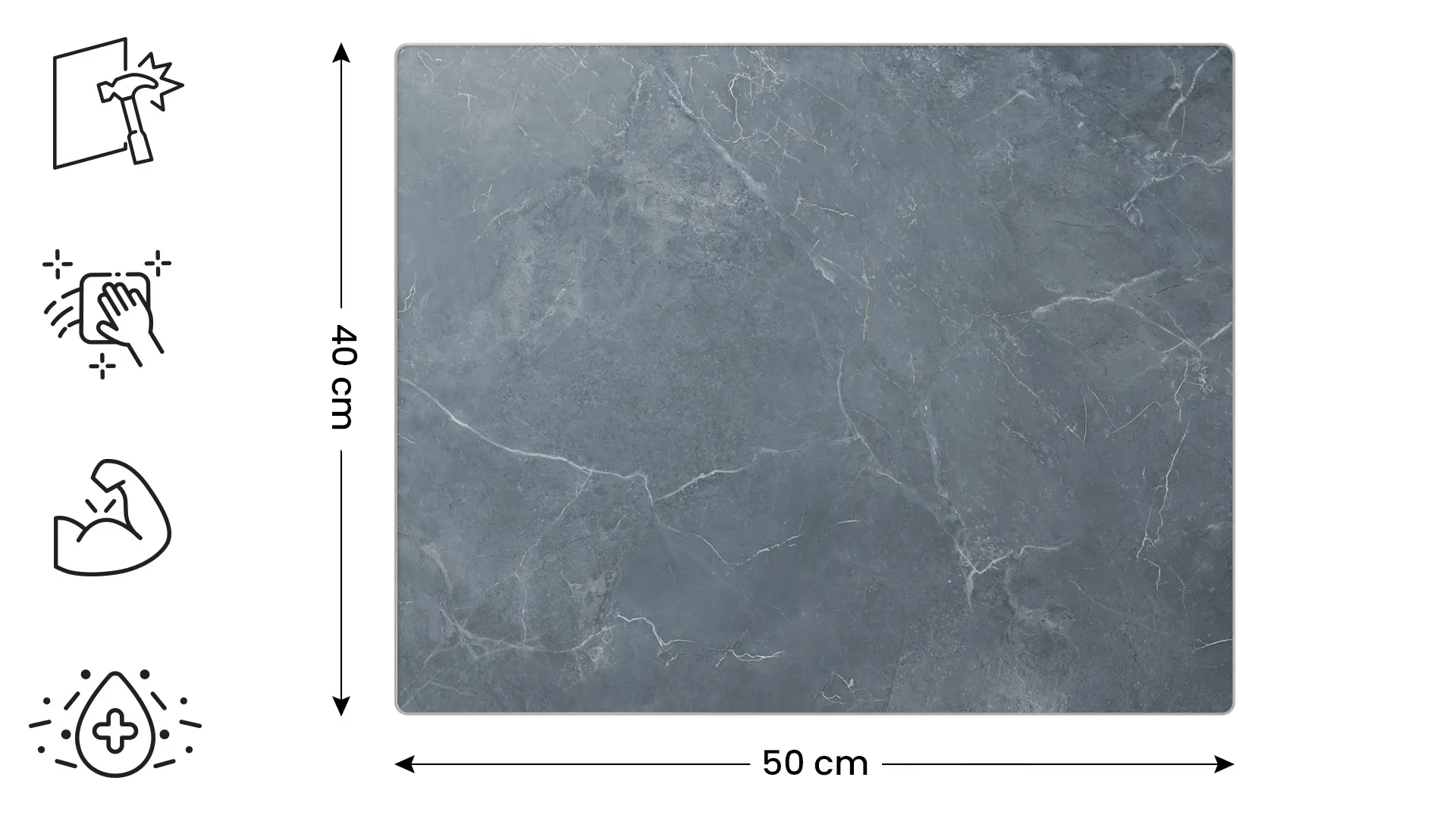 Planche à Découper & Plateau en Verre 50x40cm avec Motif Anthracite Marbre – Image 2