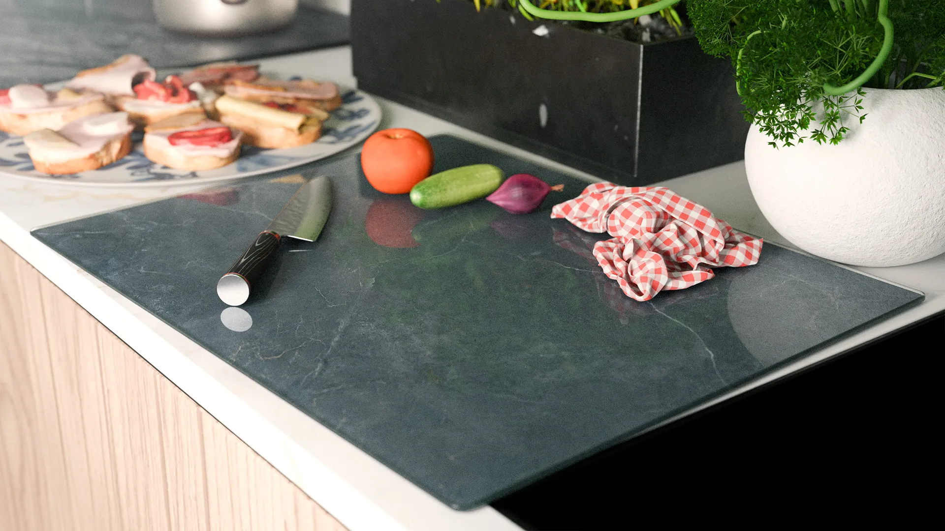 Planche à Découper & Plateau en Verre 50x40cm avec Motif Anthracite Marbre – Image 3