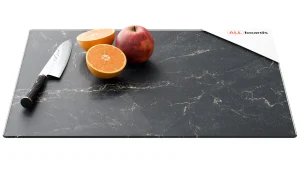 Planche à Découper & Plateau en Verre 50x40cm avec Motif Marbre Noir