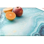 Planche à Découper & Plateau en Verre 50x40cm avec Motif BLEU ET OR
